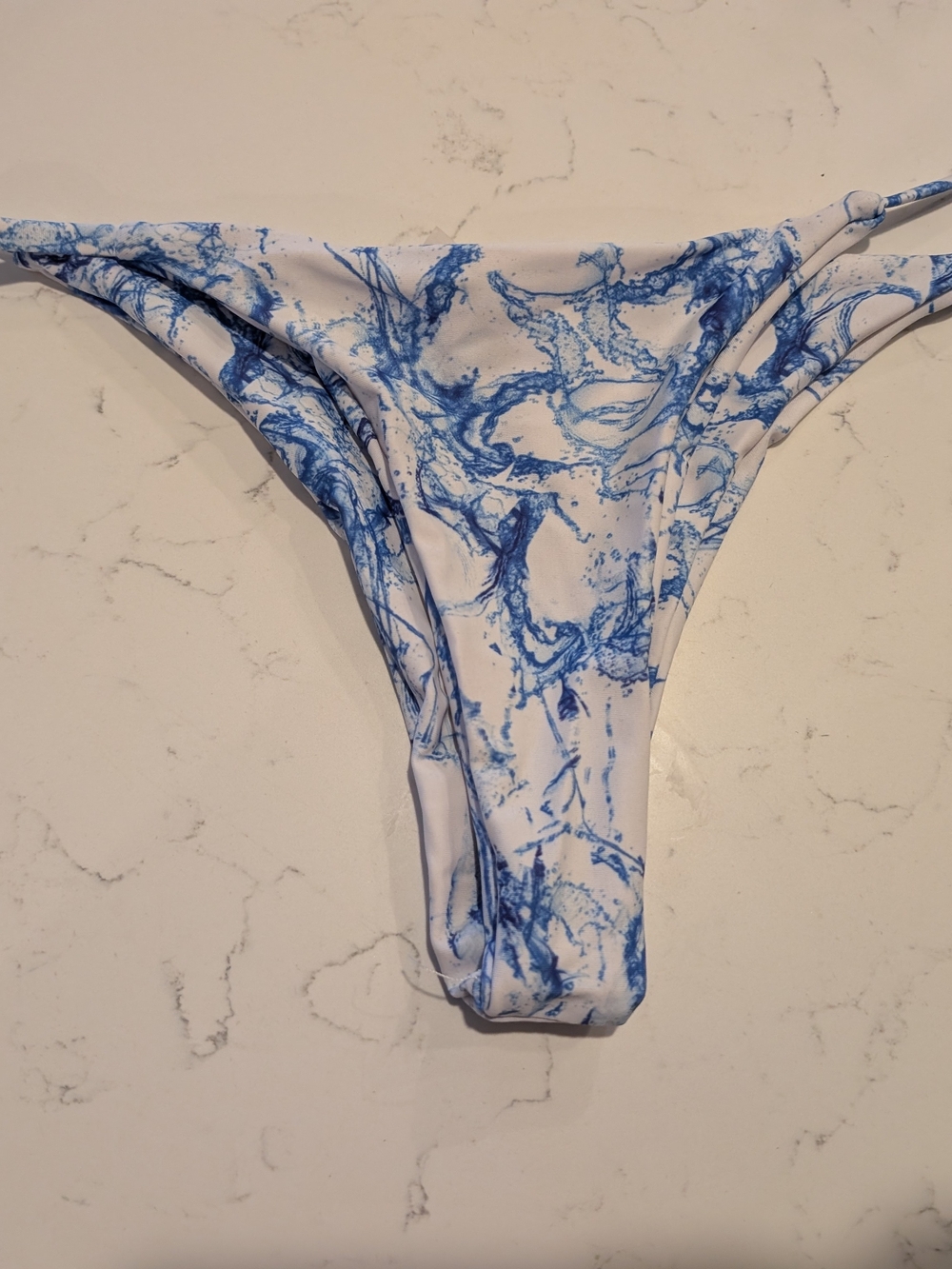 Zaful White and Blue Marble Bikini Bottom